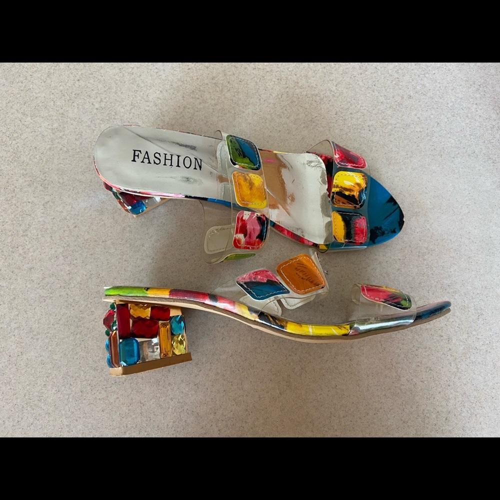 Jewel heeled colorful sandals